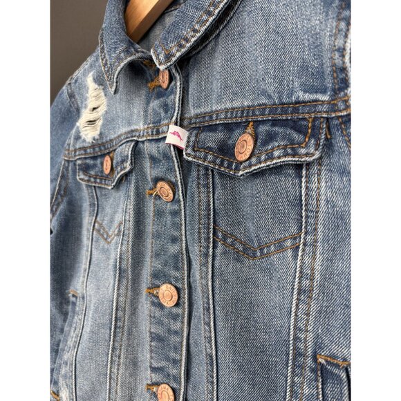 Tommy Bahama Girl's Distressed Denim Jacket Size 6 Medium Wash Button Front - Picture 3 of 8
